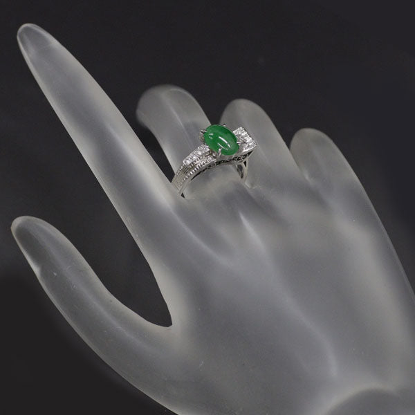 Pt900 Jade Diamond Ring D0.18ct 