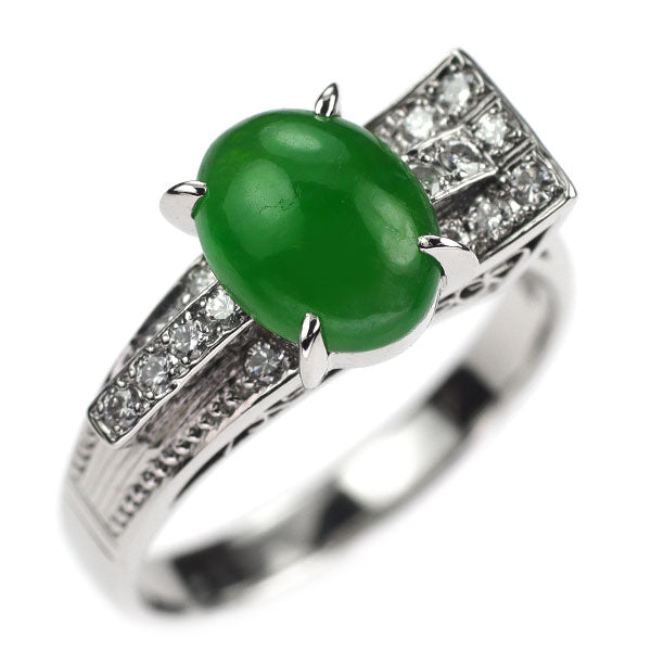 Pt900 Jade Diamond Ring D0.18ct 