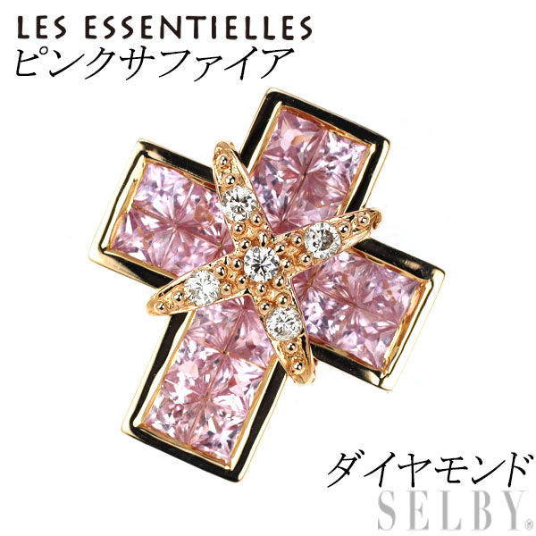 Les Essentiels K18YG Pink Sapphire Diamond Pendant Top Cross 