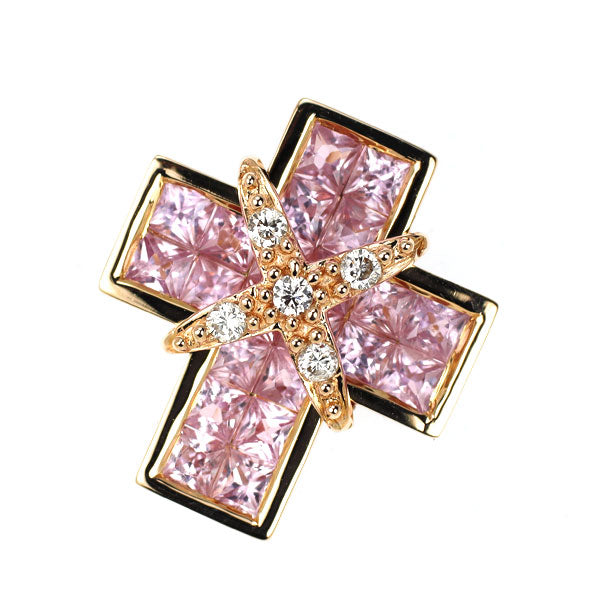 Les Essentiels K18YG Pink Sapphire Diamond Pendant Top Cross 