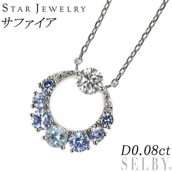 Star Jewelry Pt950 Sapphire Diamond Pendant Necklace D0.08ct 