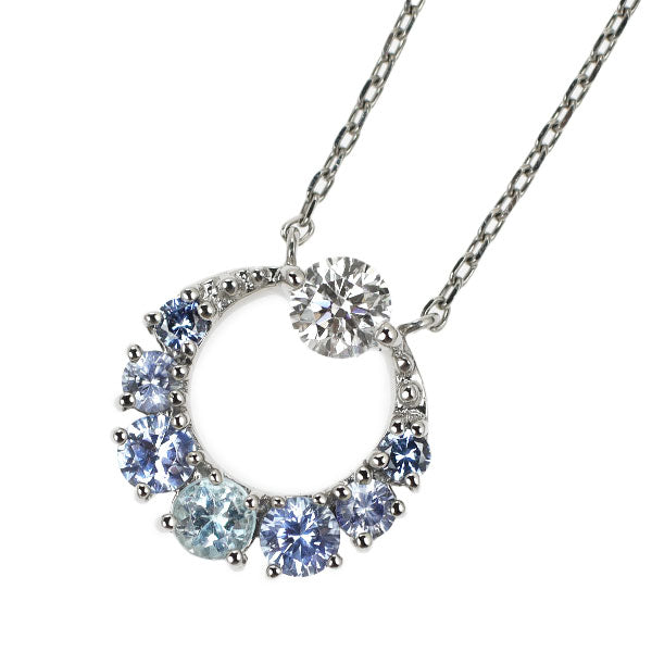 Star Jewelry Pt950 Sapphire Diamond Pendant Necklace D0.08ct 