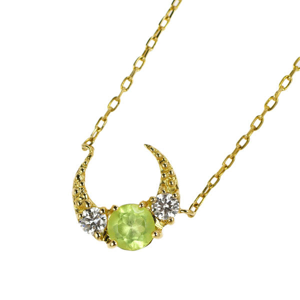 Star Jewelry K18YG Peridot Diamond Pendant Necklace D0.04ct Moon 