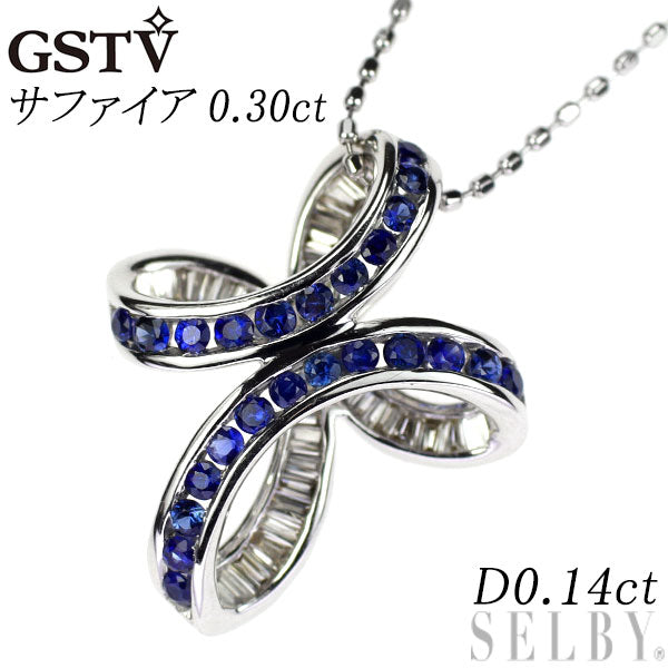 GSTV K18WG Sapphire Diamond Pendant Necklace 0.30ct D0.14ct Cross 