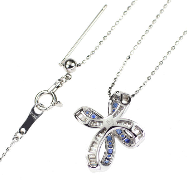 GSTV K18WG Sapphire Diamond Pendant Necklace 0.30ct D0.14ct Cross 