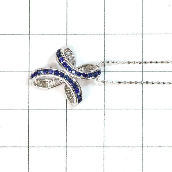 GSTV K18WG Sapphire Diamond Pendant Necklace 0.30ct D0.14ct Cross 