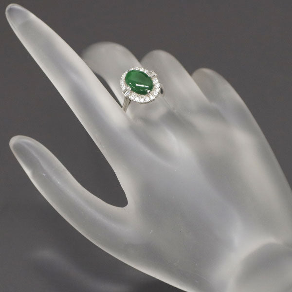 Pt850 Jade Diamond Ring Senbonkushi 