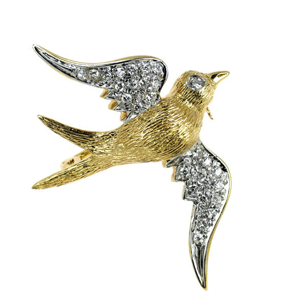 K18YG/WG Diamond Brooch Bird 