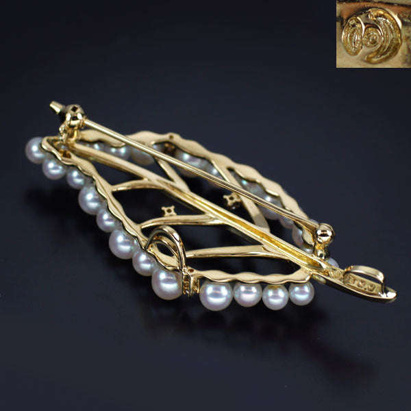 Tasaki Pearl K18YG Akoya Baby Pearl Diamond Brooch/Pendant Diameter approx. 3.1-4.4mm D0.08ct 