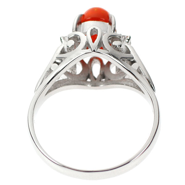 Pt900 Fire Opal Diamond Ring 0.83ct Carved 