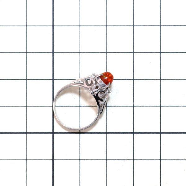 Pt900 Fire Opal Diamond Ring 0.83ct Carved 