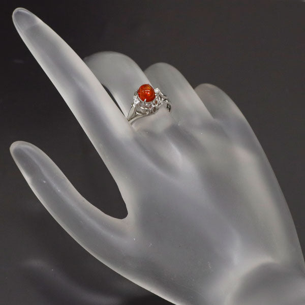 Pt900 Fire Opal Diamond Ring 0.83ct Carved 