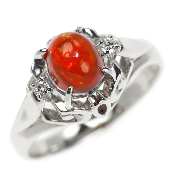 Pt900 Fire Opal Diamond Ring 0.83ct Carved 