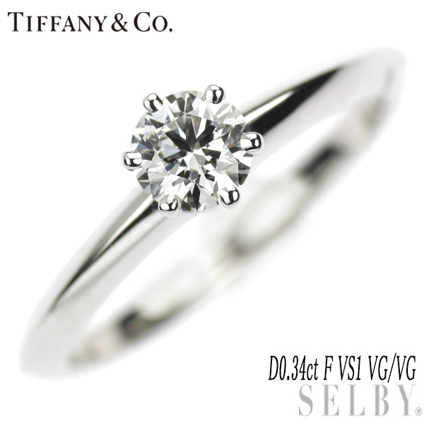 Tiffany Pt950 Diamond Ring 0.34ct F VS1 VG/VG Solitaire 