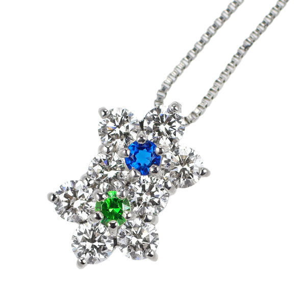 Rare Pt900/Pt850 Apatite Demantoid Garnet Diamond Pendant Necklace 0.04ct 0.03ct D0.43ct Flower 