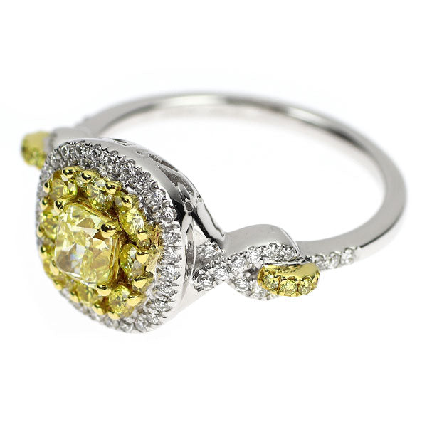 K18YG/WG Natural Yellow Diamond Ring 0.626ct D0.23ct YD0.35ct 