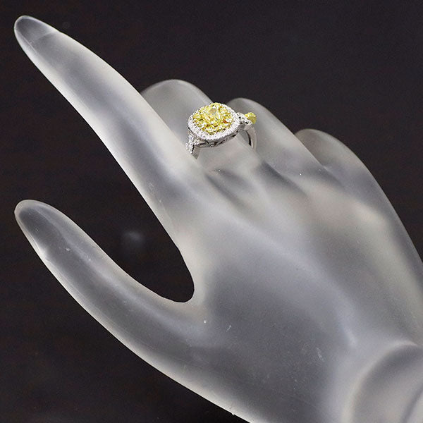 K18YG/WG 天然イエローダイヤモンド リング 0.626ct D0.23ct YD0.35ct