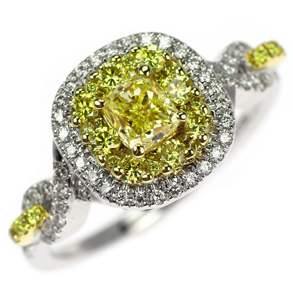 K18YG/WG Natural Yellow Diamond Ring 0.626ct D0.23ct YD0.35ct 