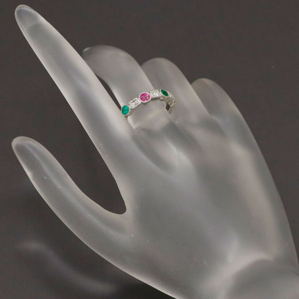 Pt950 Ruby/Emerald Diamond Ring 0.92ct D0.26ct 