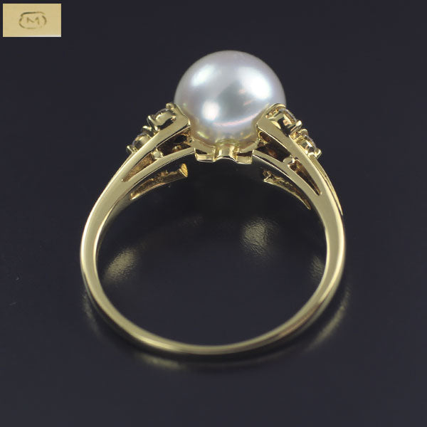 Mikimoto K18YG Akoya pearl diamond ring diameter approx. 7.8mm 