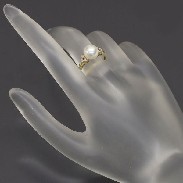 Mikimoto K18YG Akoya pearl diamond ring diameter approx. 7.8mm 