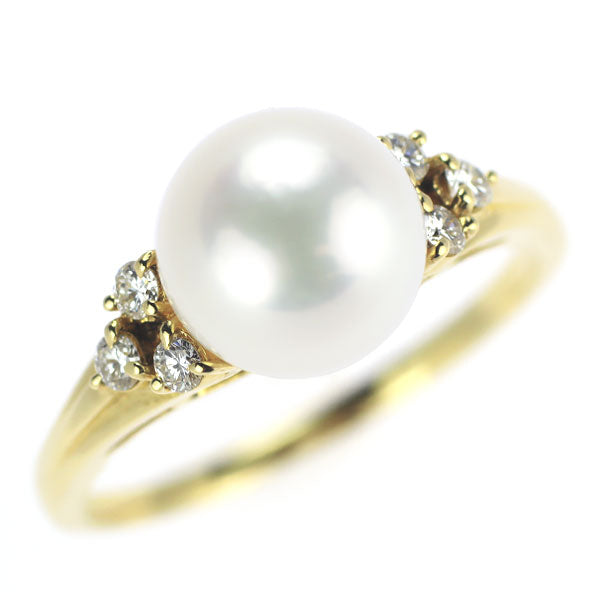 Mikimoto K18YG Akoya pearl diamond ring diameter approx. 7.8mm 