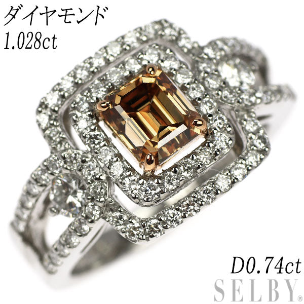 Pt900/ K18PG Emerald Cut Diamond Ring 1.028ct D0.74ct 