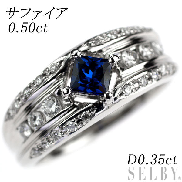 Pt900 Sapphire Diamond Ring 0.50ct D0.35ct 