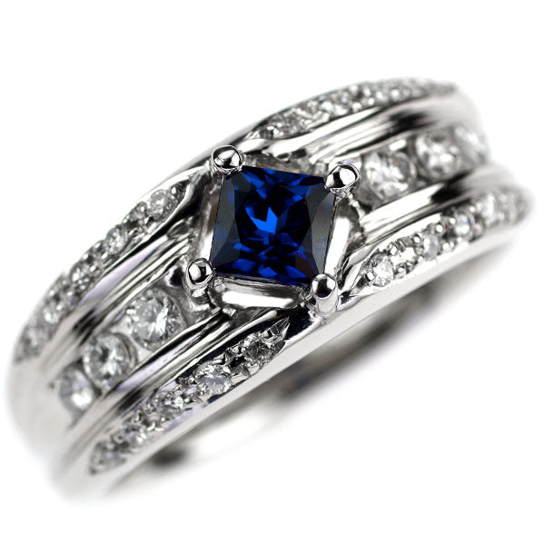 Pt900 Sapphire Diamond Ring 0.50ct D0.35ct 