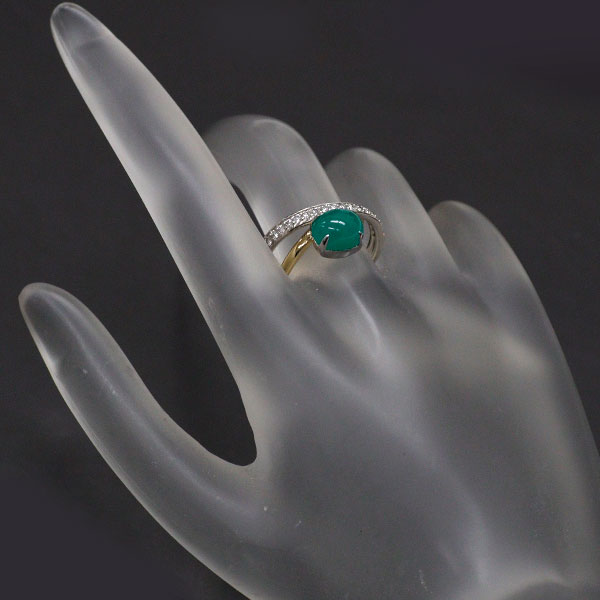 GSTV K18YG/WG Cabochon Cut Emerald Diamond Ring 1.50ct D0.18ct 