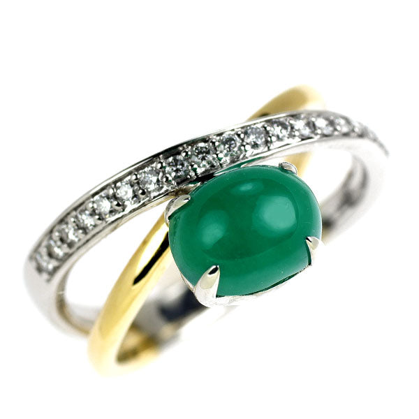 GSTV K18YG/WG Cabochon Cut Emerald Diamond Ring 1.50ct D0.18ct 