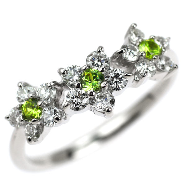 Rare K18WG Demantoid Garnet Diamond Ring 0.13ct D0.56ct Flower 