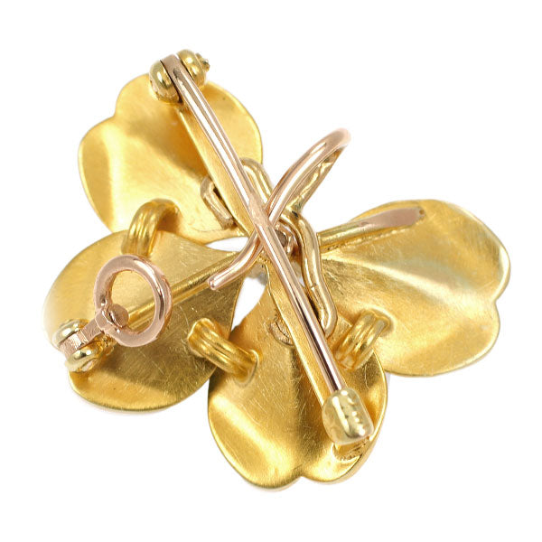 Enamel/K14YG Diamond Seed Pearl Brooch Clover 