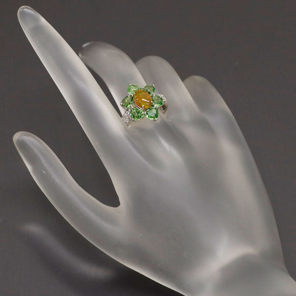 K18WG Fire Opal Grossularite Garnet Diamond Ring 0.84ct GG2.50ct D0.14ct 