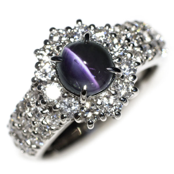 Rare Pt900 Alexandrite Cat's Eye Diamond Ring 1.472ct D1.10ct 