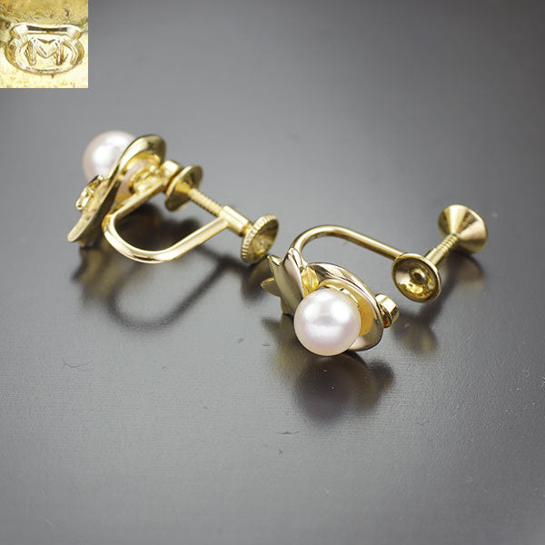 Mikimoto K18YG Akoya pearl earrings, diameter approx. 5.7mm 