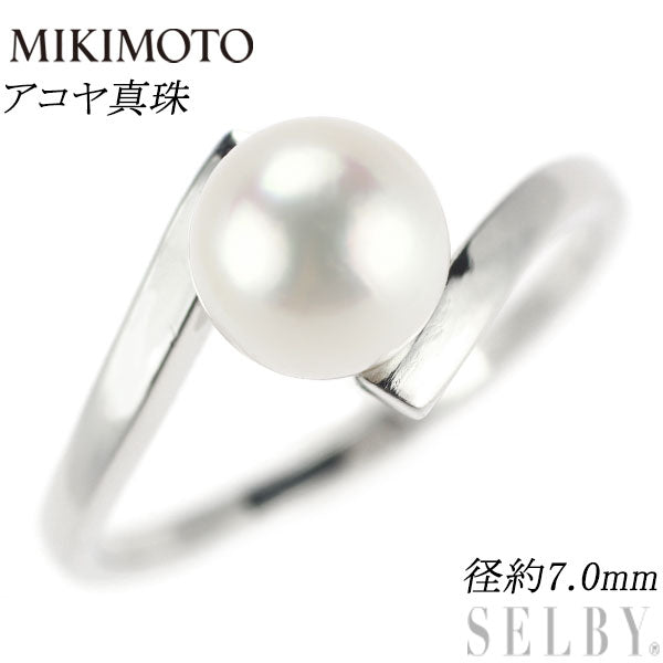 Mikimoto K14WG Akoya pearl ring, diameter approx. 7.0mm, vintage product 