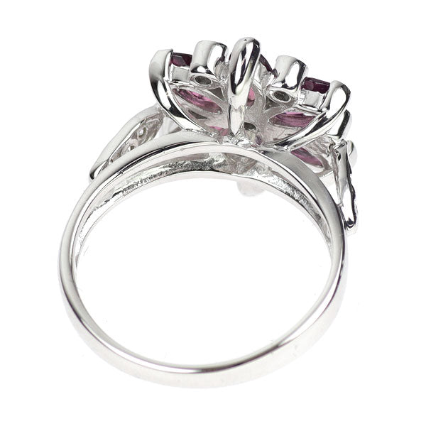 K18WG Marquise Cut Rhodolite Garnet Diamond Ring D0.13ct Flower 