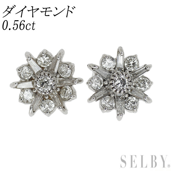 新品 K18WG ダイヤモンド ピアス 0.56ct フラワー 【エスコレ】