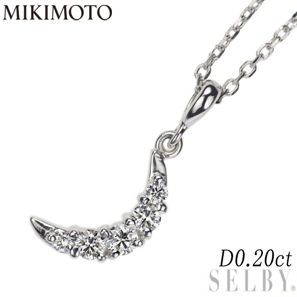 MIKIMOTO K18WG Diamond Pendant Necklace 0.20ct Crescent Moon 