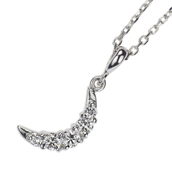 MIKIMOTO K18WG Diamond Pendant Necklace 0.20ct Crescent Moon 