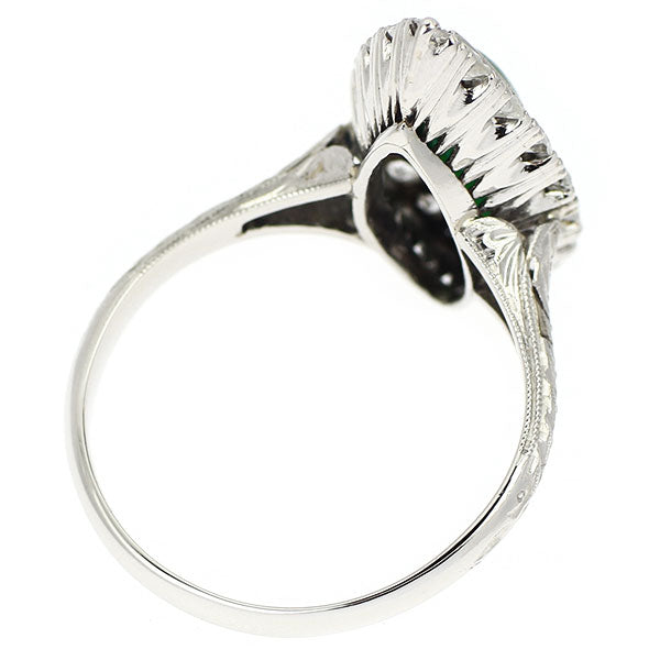 Pt999 jade single cut diamond ring, engraved vintage product 