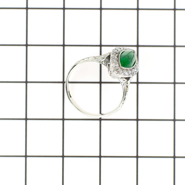 Pt999 jade single cut diamond ring, engraved vintage product 