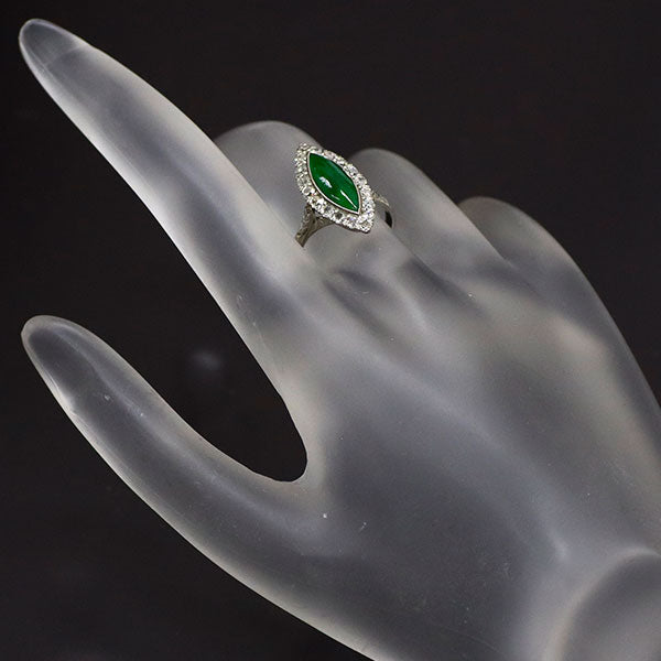Pt999 jade single cut diamond ring, engraved vintage product 