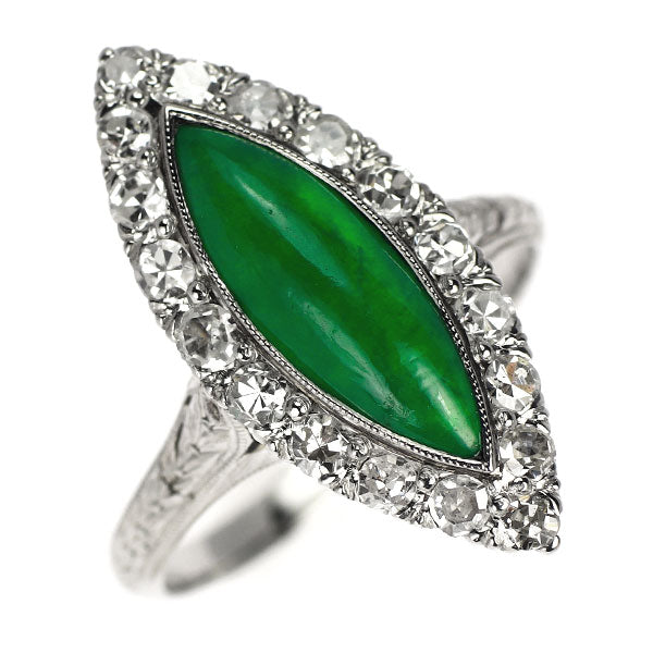 Pt999 jade single cut diamond ring, engraved vintage product 