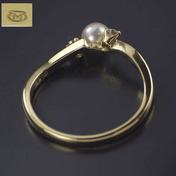 MIKIMOTO K18YG Akoya Baby Pearl Diamond Ring, Diameter 4.2mm 