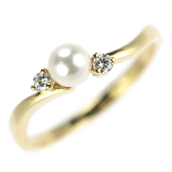 MIKIMOTO K18YG Akoya Baby Pearl Diamond Ring, Diameter 4.2mm 