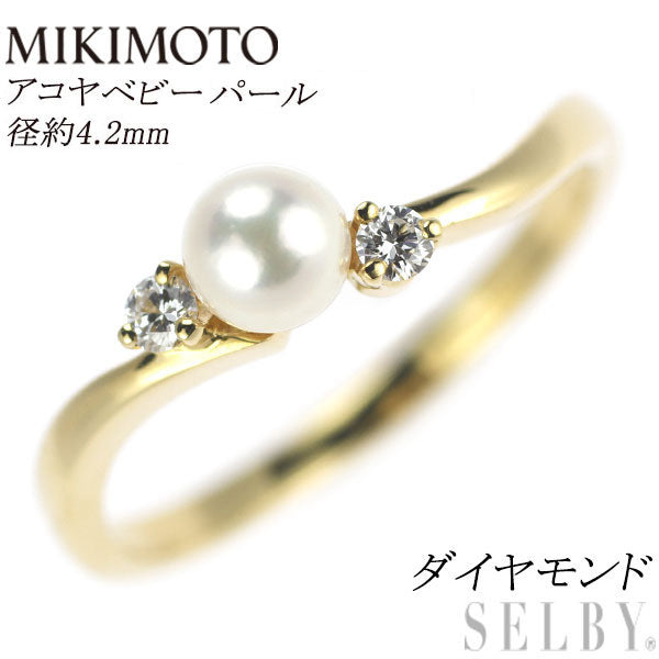 MIKIMOTO K18YG Akoya Baby Pearl Diamond Ring, Diameter 4.2mm 