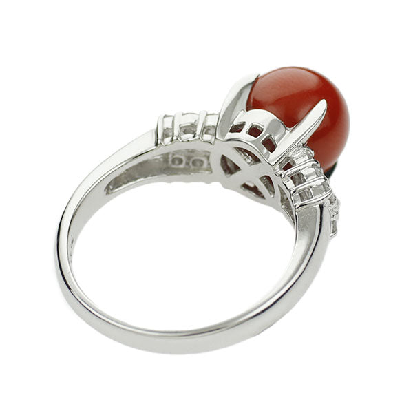 Pt900 coral diamond ring diameter approx. 9.0mm D0.32ct 