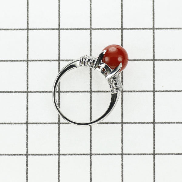 Pt900 coral diamond ring diameter approx. 9.0mm D0.32ct 